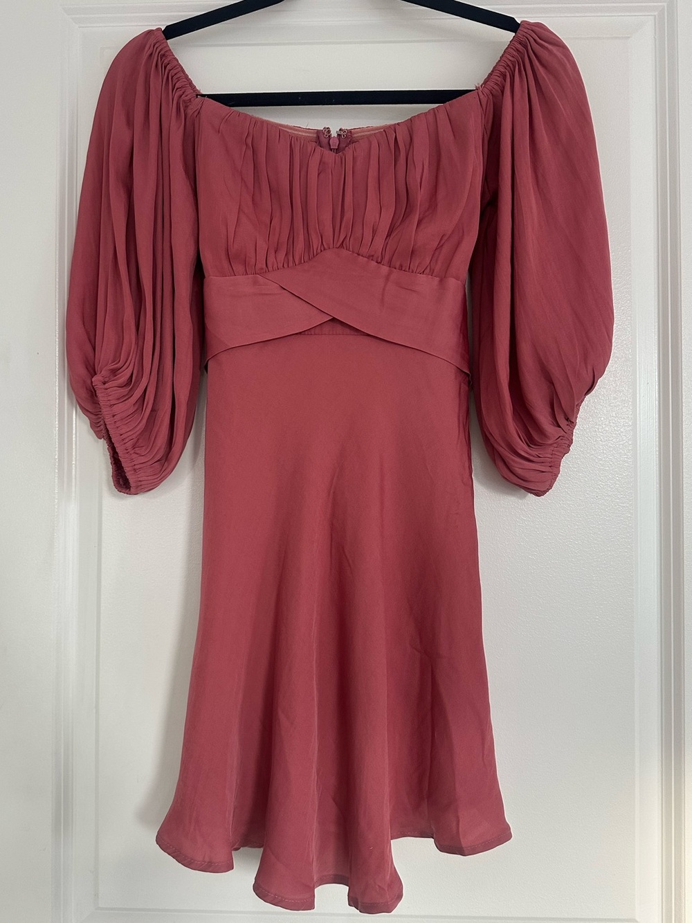 Off-Shoulder Mini Dress in Rose Mauve with Puff Sleeves